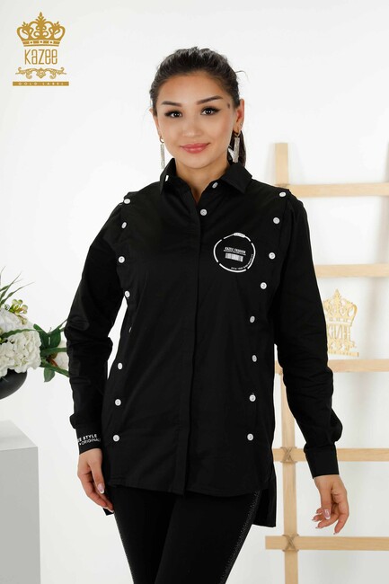 Women's Shirt Black with Lettering Detail - 20328 | KAZEE - Thumbnail