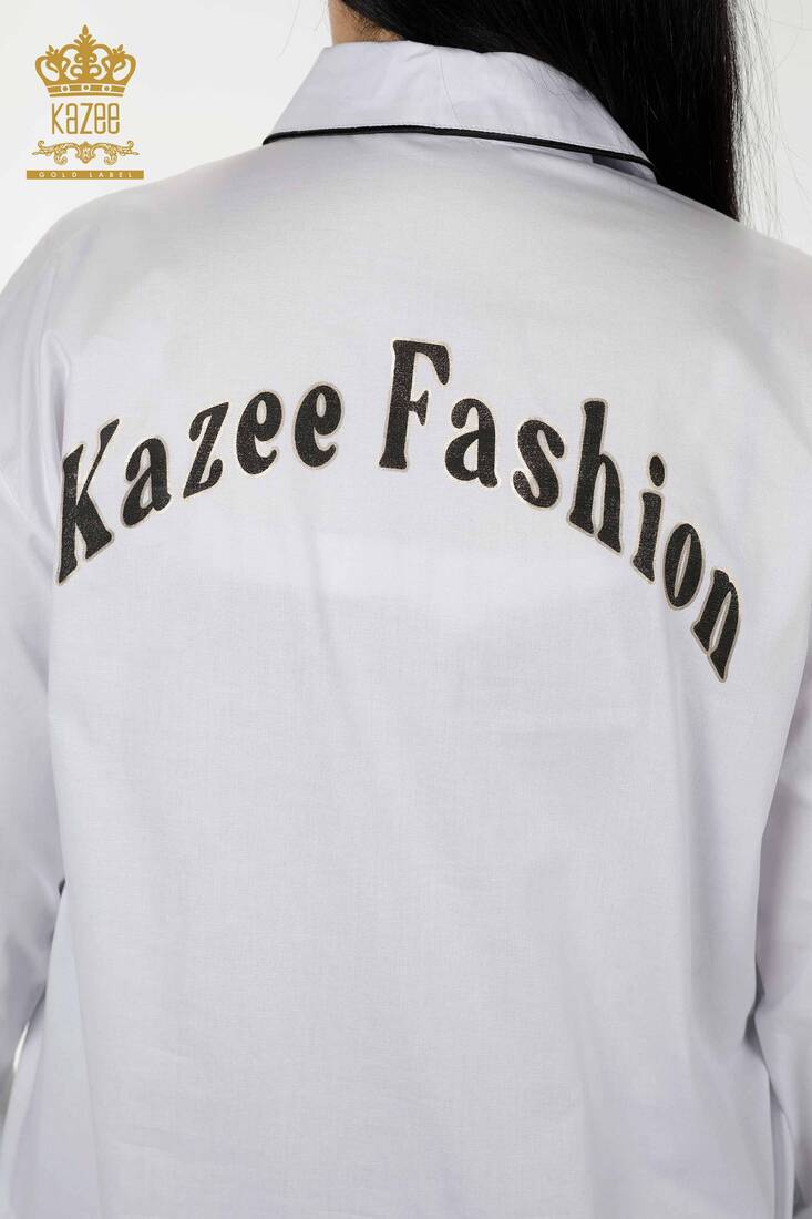 Women's Shirt with Text Detailed White - 20311 | KAZEE