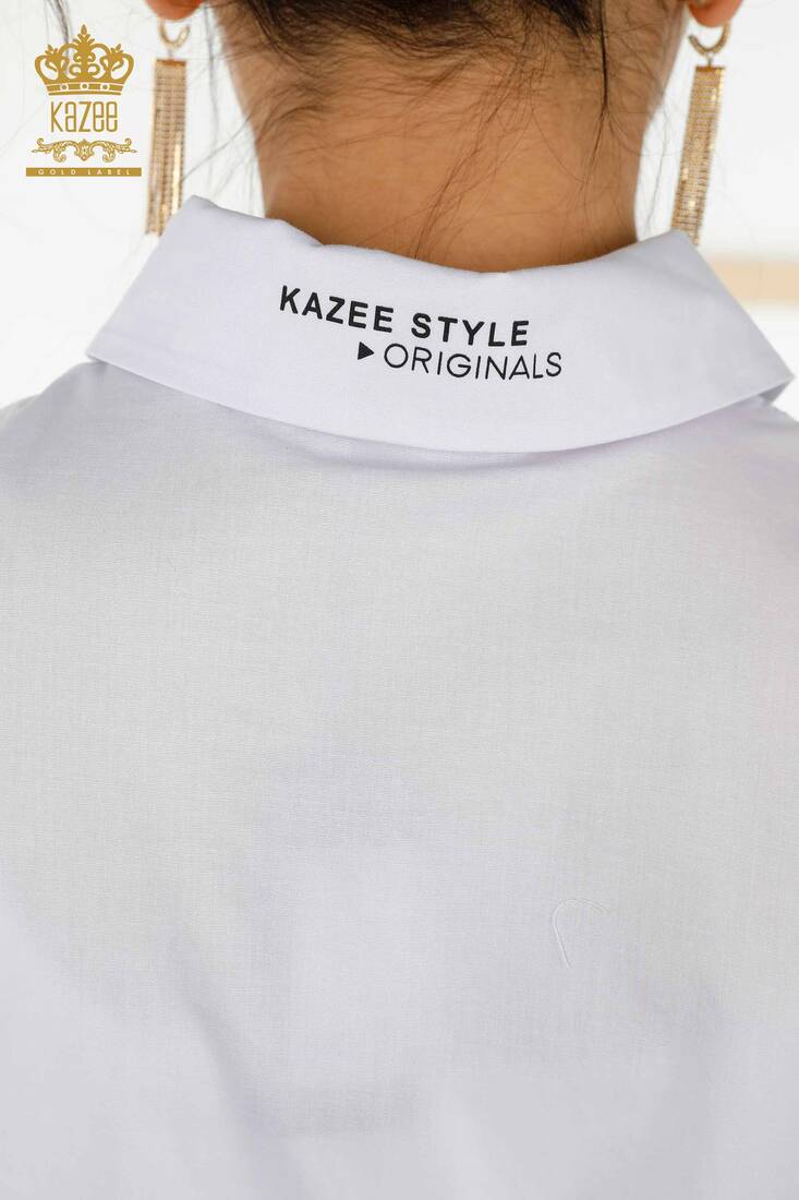 Women's Shirt with Text Detailed White - 20328 | KAZEE