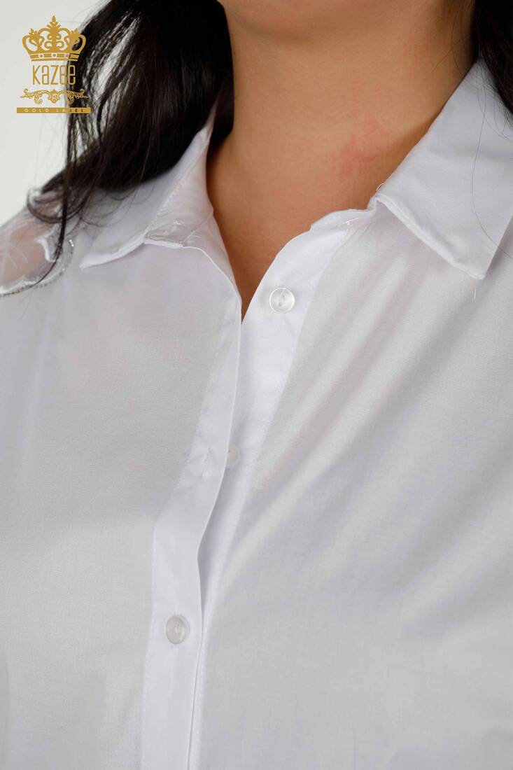 Women's Shirt Tulle Detailed White - 20406 | KAZEE