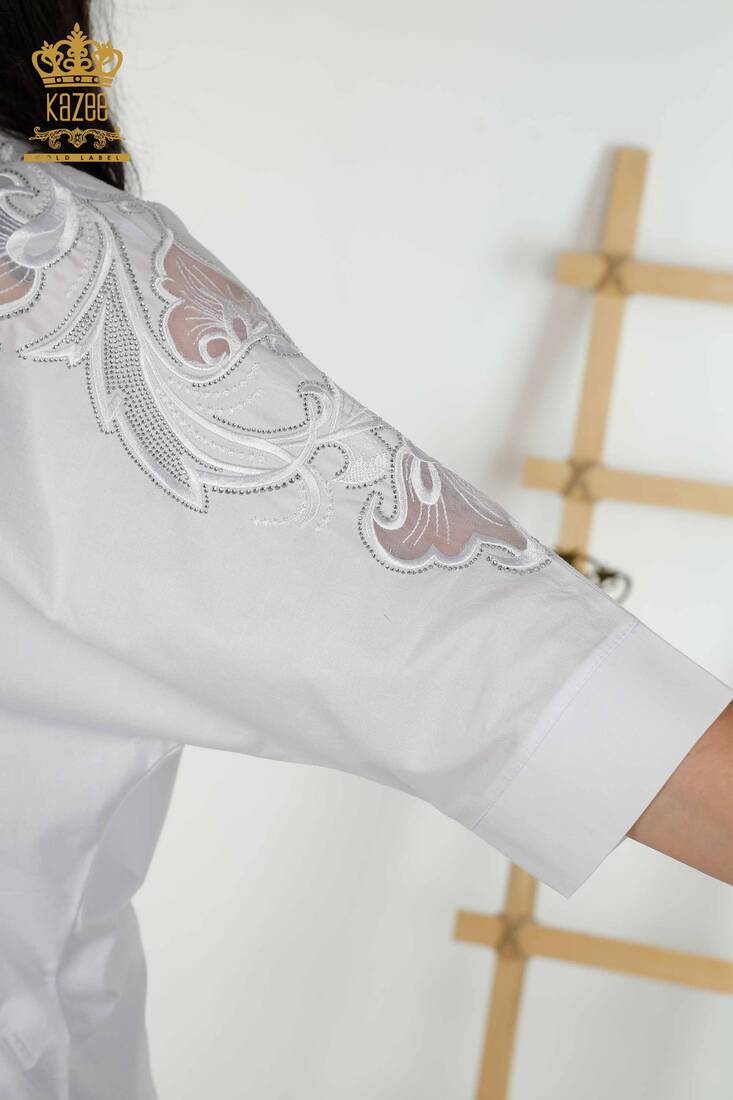 Women's Shirt Tulle Detailed White - 20406 | KAZEE