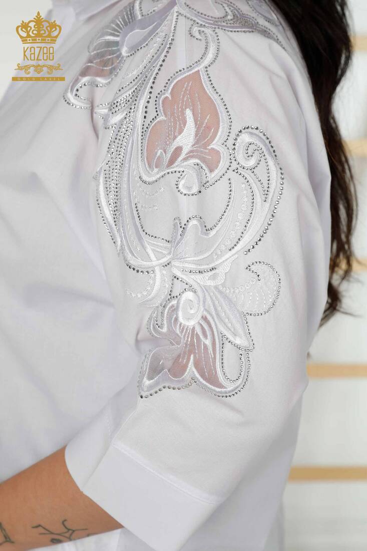 Women's Shirt Tulle Detailed White - 20406 | KAZEE
