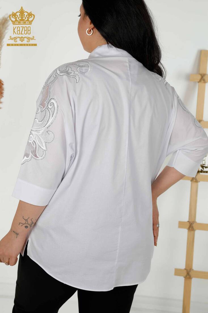 Women's Shirt Tulle Detailed White - 20406 | KAZEE