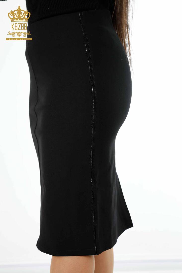 Women's Skirt Stripe Stone Embroidered Black - 4156 | KAZEE