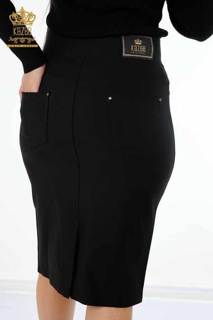 Women's Skirt Stripe Stone Embroidered Black - 4169 | KAZEE - Thumbnail
