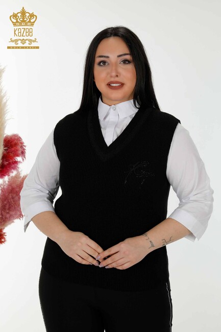 Women's Sweater Stone Embroidered Black - 30170 | KAZEE - Thumbnail