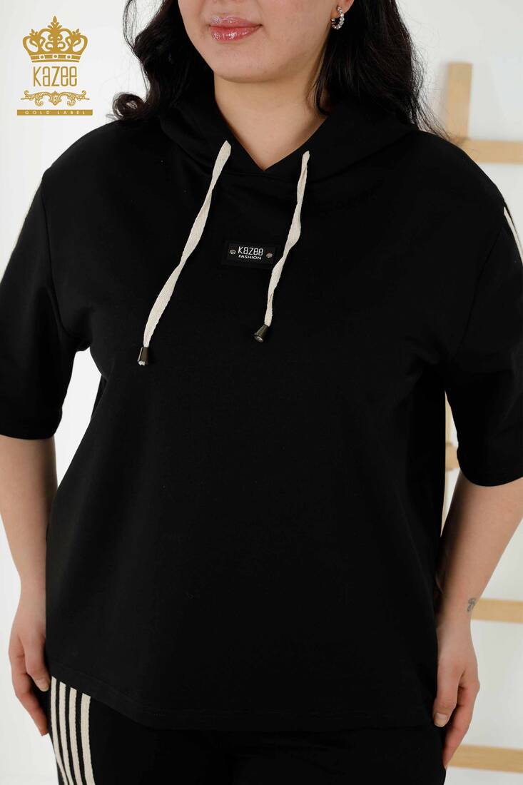 Women's Tracksuit Set Hooded Black-White - 17543 | KAZEE