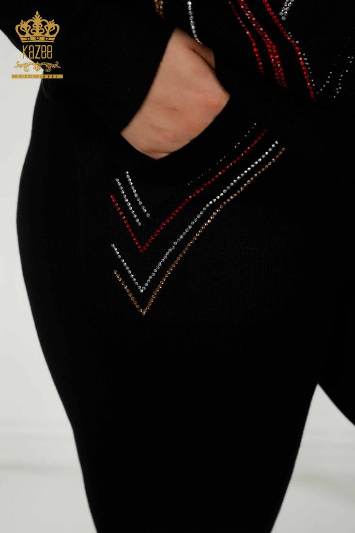 Women's Tracksuit Set Stone Embroidered Black - 16676 | KAZEE