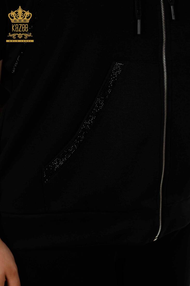 Women's Tracksuit Set Stone Embroidered Black - 20389 | KAZEE