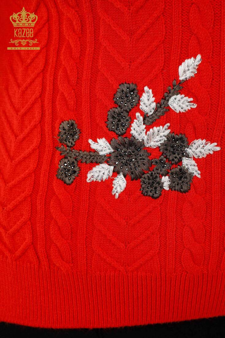 Women's Sweater Stone Embroidered Coral - 30179 | KAZEE