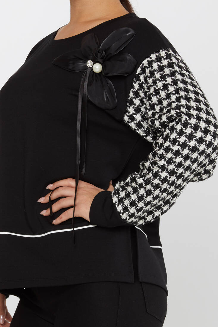 Women's Sweatshirt Brooch Black - 17797 | KAZEE