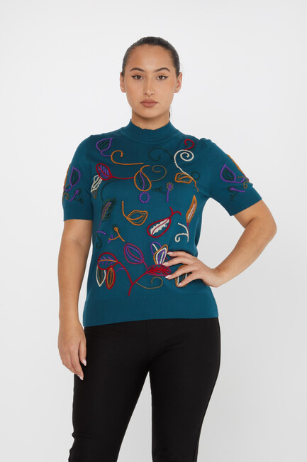 Women's Sweatshirt Embroidered Petrol - 15844 | KAZEE - Thumbnail
