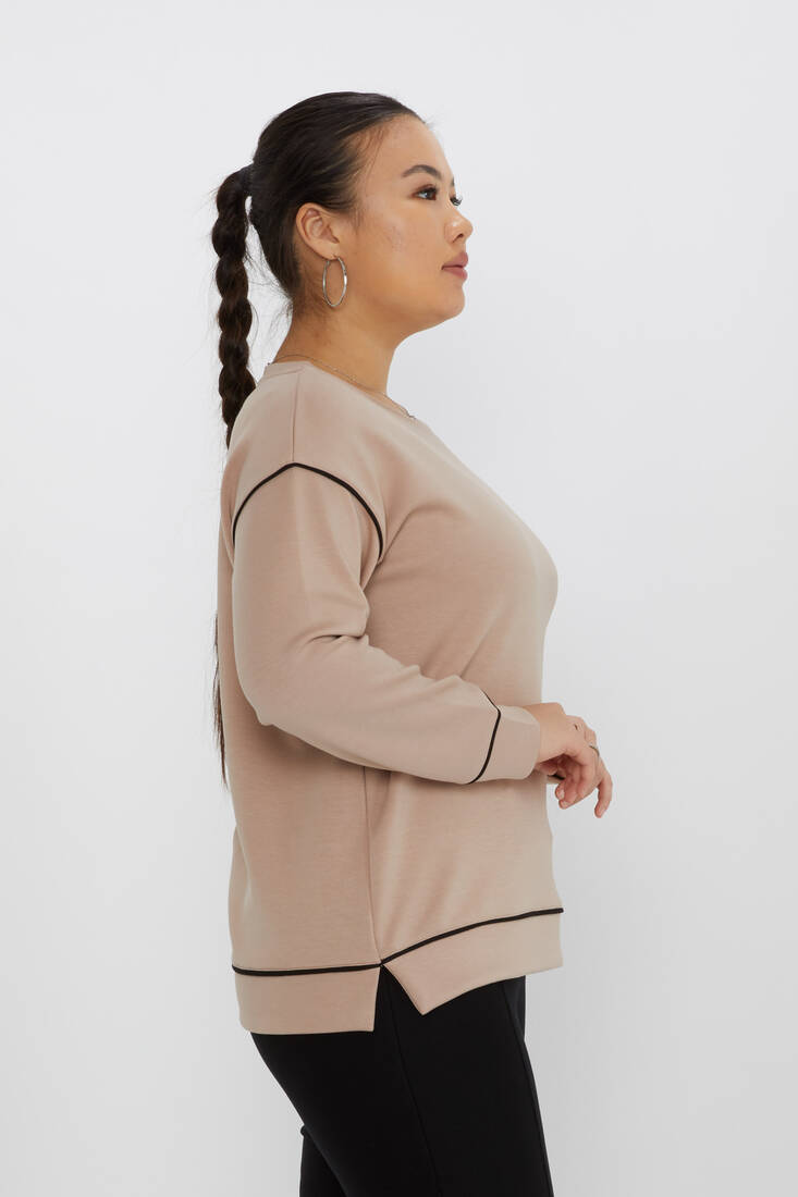 Women's Sweatshirt Slit Stripe Detail Mink - 17790 | KAZEE