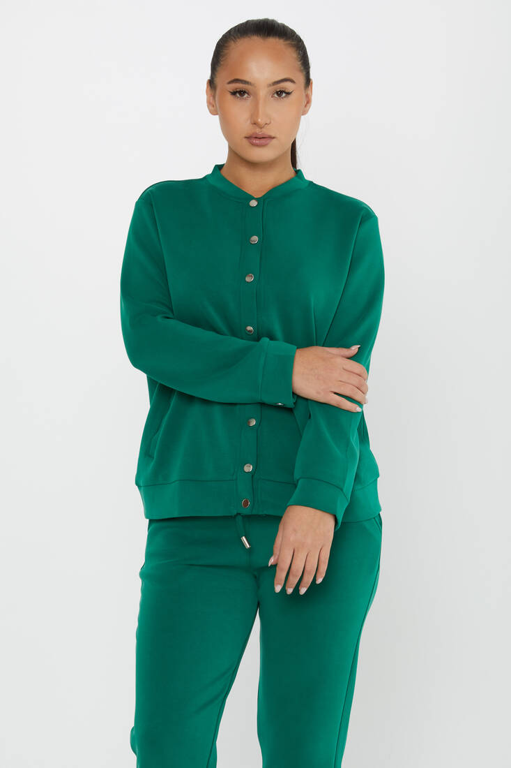 Women's Tracksuit Button Detail Green - 17624 | KAZEE
