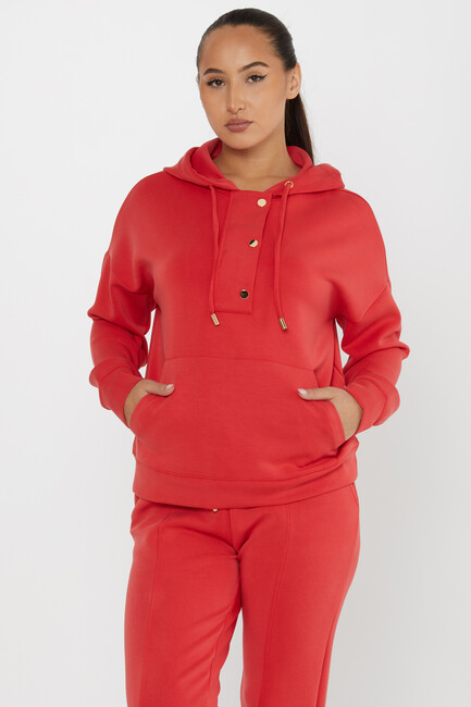 Women's Tracksuit Button Detail Red - 17627 | KAZEE - Thumbnail