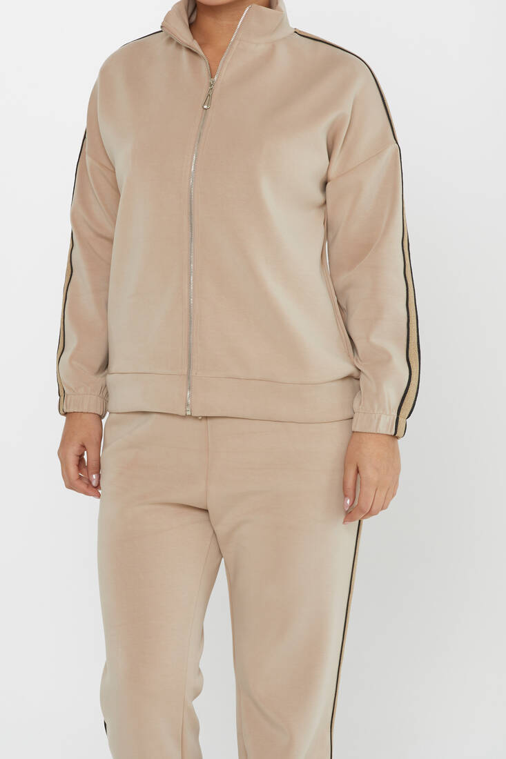 Women's Tracksuit Pocket Detail Beige - 17630 | KAZEE