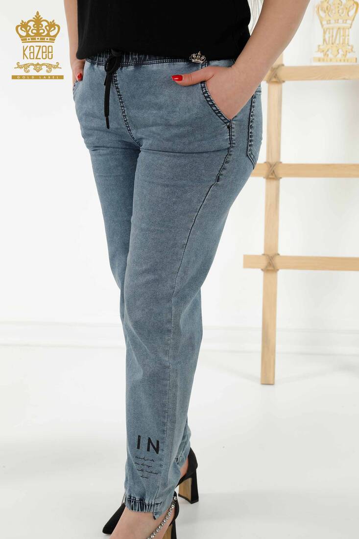 Women's Trousers Tie Detailed Navy Blue - 3675 | KAZEE