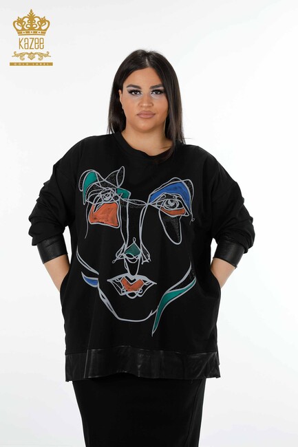 Women's Tunic Patterned Black - 17365 | KAZEE - Thumbnail