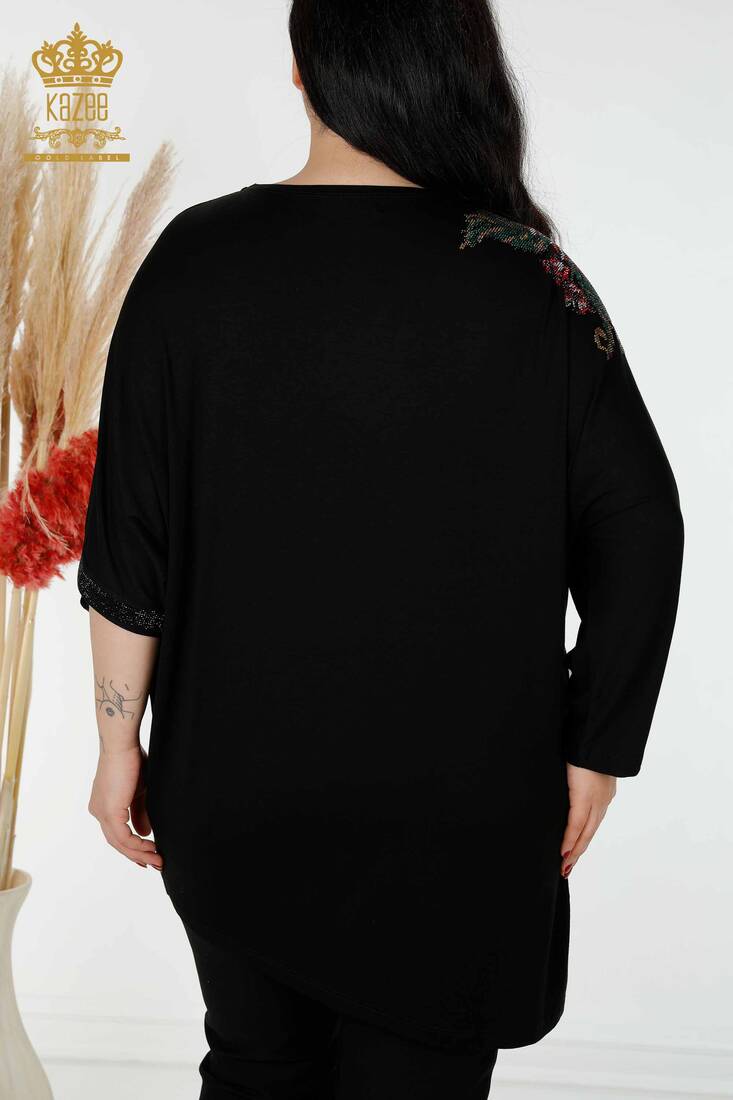 Women's Tunic Black-Ecru with Pocket - 77732 | KAZEE