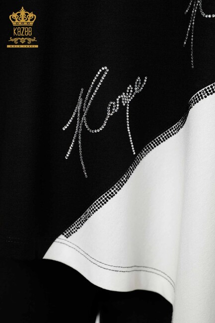 Women's Tunic Stone Embroidered Black-Ecru - 77730 | KAZEE - Thumbnail