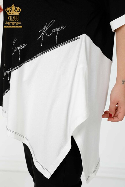 Women's Tunic Stone Embroidered Black-Ecru - 77730 | KAZEE - Thumbnail