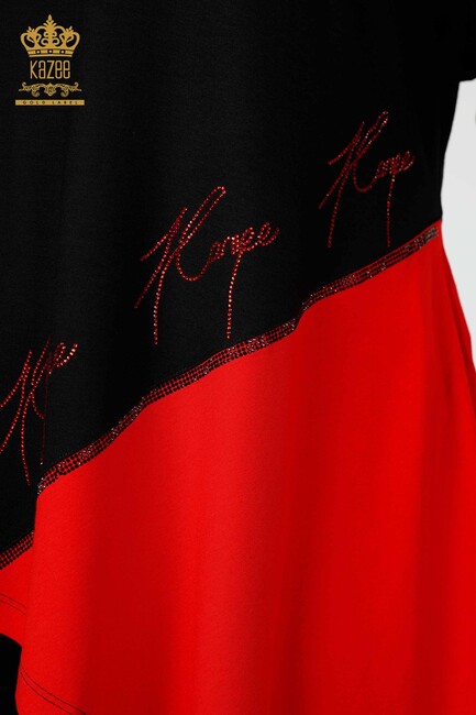 Women's Tunic Stone Embroidered Black-Red - 77730 | KAZEE - Thumbnail