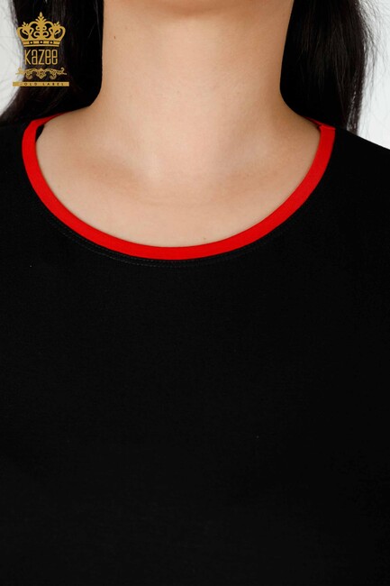 Women's Tunic Stone Embroidered Black-Red - 77730 | KAZEE - Thumbnail