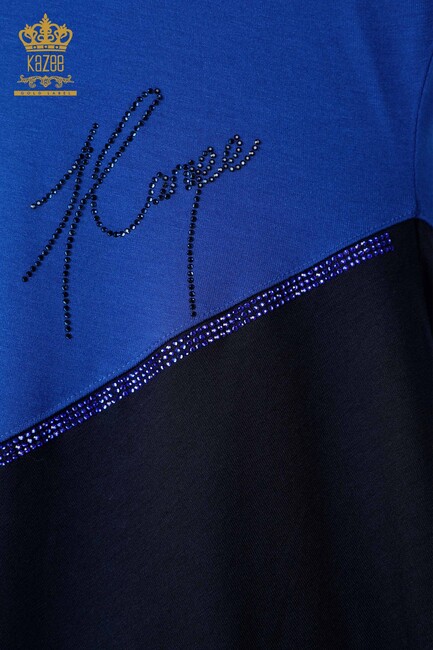 Women's Tunic Stone Embroidered Sax-Navy Blue - 77730 | KAZEE - Thumbnail