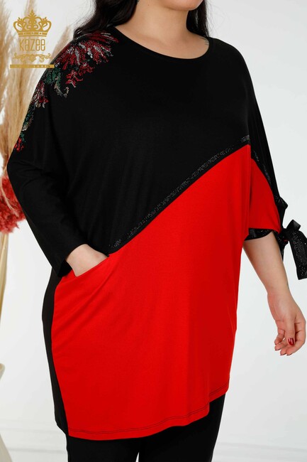 Women's Tunic Black-Red With Pocket - 77732 | KAZEE - Thumbnail