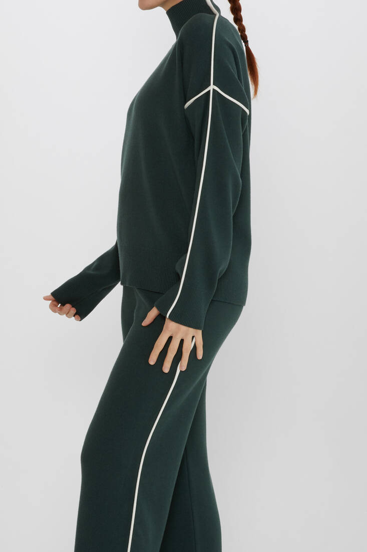 Women's Double-Piece Suit Striped Detailed Stand Collar Nefti - 31609 | KAZEE