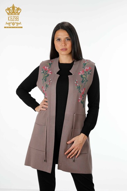 Women's Vest with Tie Tie Detailed Mink - 16844 | KAZEE - Thumbnail