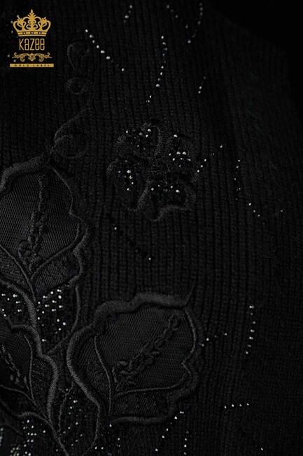 Women's Vest with Tulle Detailed Thread Tie Black - 16839 | Kazee - Thumbnail
