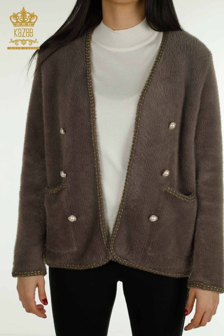 Women's Angora Cardigan Buttoned Khaki - 30799 | KAZEE