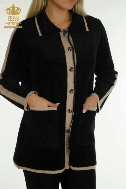 Women's Angora Cardigan Stripe Detail Black - 30444 | KAZEE - Thumbnail
