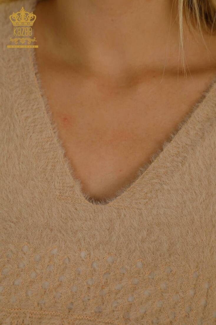Women's Angora Knitwear Self-Patterned Beige - 30697 | KAZEE