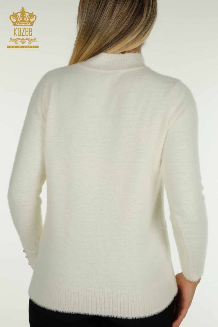Women's Angora Sweater Button Detail Ecru - 30667 | KAZEE