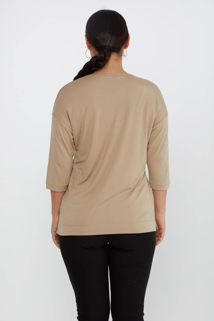 Women's Blouse Collar Detailed Stone Beige - 80029 | KAZEE