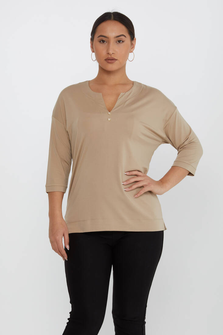 Women's Blouse Collar Detailed Stone Beige - 80029 | KAZEE