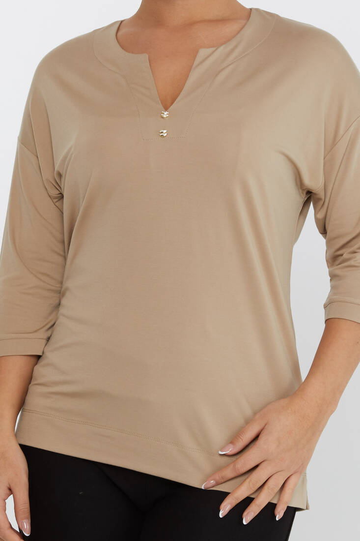 Women's Blouse Collar Detailed Stone Beige - 80029 | KAZEE