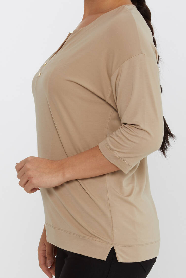 Women's Blouse Collar Detailed Stone Beige - 80029 | KAZEE