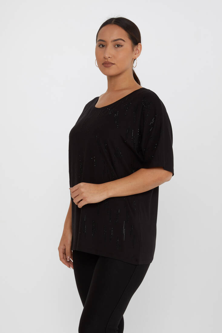 Women's Blouse Short Sleeve Stone Black - 79652 | KAZEE