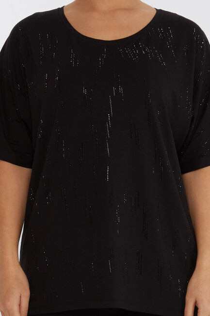 Women's Blouse Short Sleeve Stone Black - 79652 | KAZEE - Thumbnail