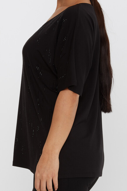 Women's Blouse Short Sleeve Stone Black - 79652 | KAZEE - Thumbnail