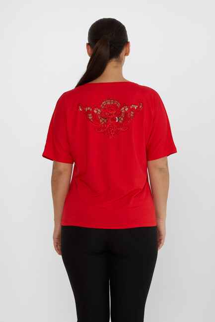 Women's Blouse V-Neck Stone Embroidered Red - 79092 | KAZEE - Thumbnail