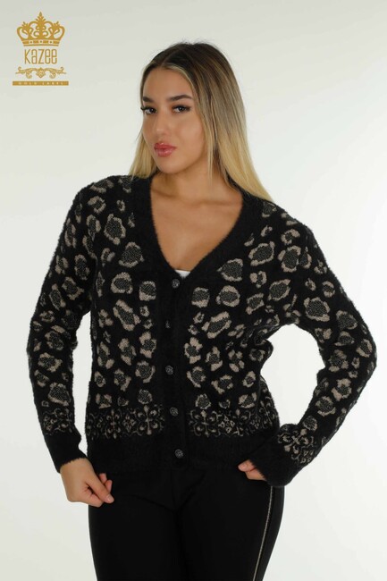 Women's Knitted Cardigan Leopard Pattern Black - 30666 | KAZEE - Thumbnail