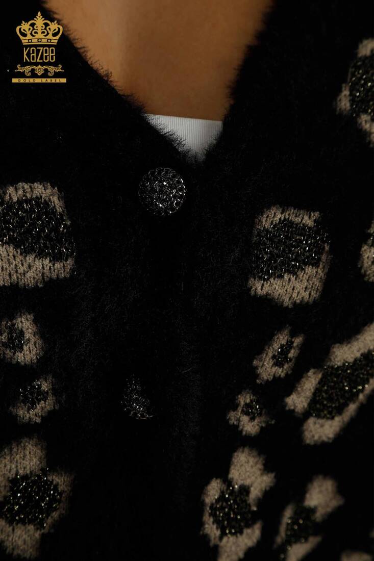 Women's Knitted Cardigan Leopard Pattern Black - 30666 | KAZEE