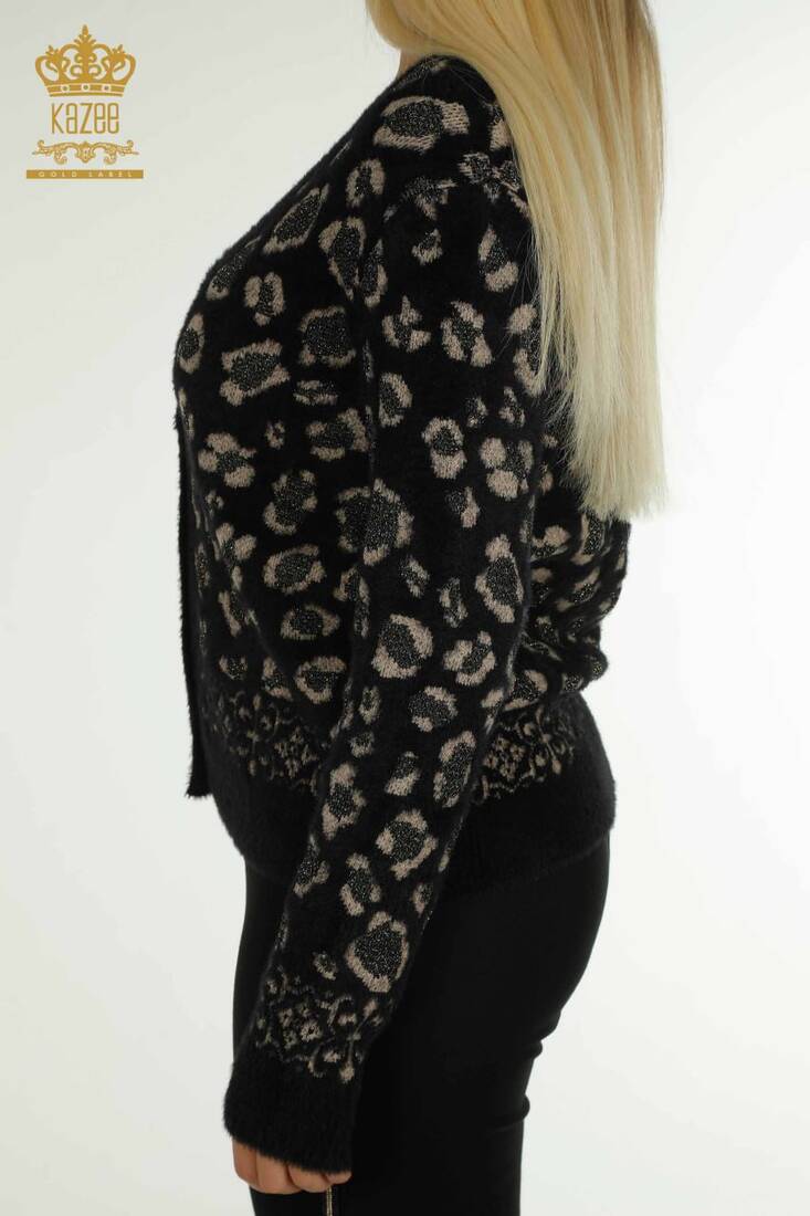 Women's Knitted Cardigan Leopard Pattern Black - 30666 | KAZEE