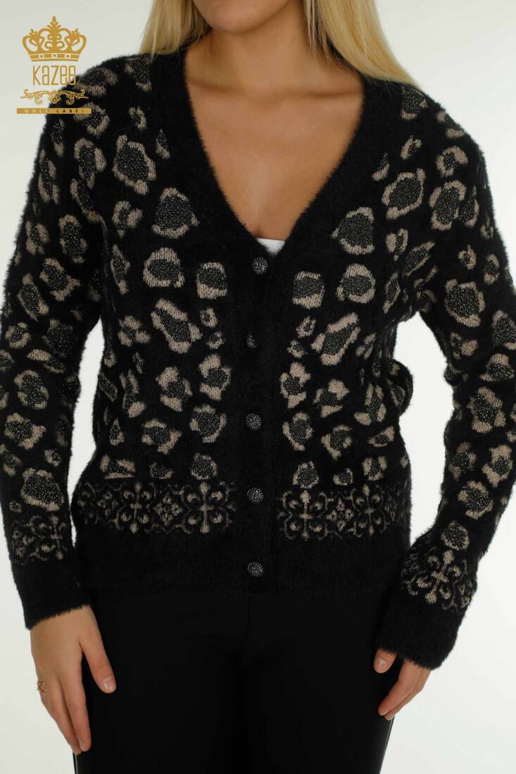 Women's Knitted Cardigan Leopard Pattern Black - 30666 | KAZEE
