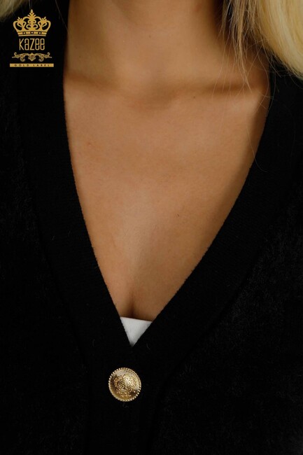 Women's Knitted Cardigan Pocket Detail Black - 30626 | KAZEE - Thumbnail