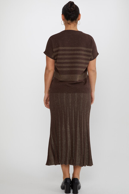 Women's Knitted Skirt Glitter Detail Brown - 31530 | KAZEE - Thumbnail